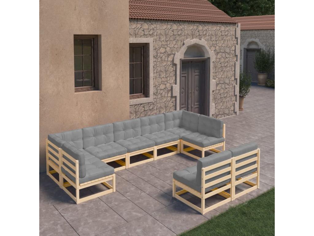 9-piece garden furniture set with cushions, solid pine wood, MJLC08422