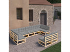 9-piece garden furniture set with cushions, solid pine wood, MJLC08422