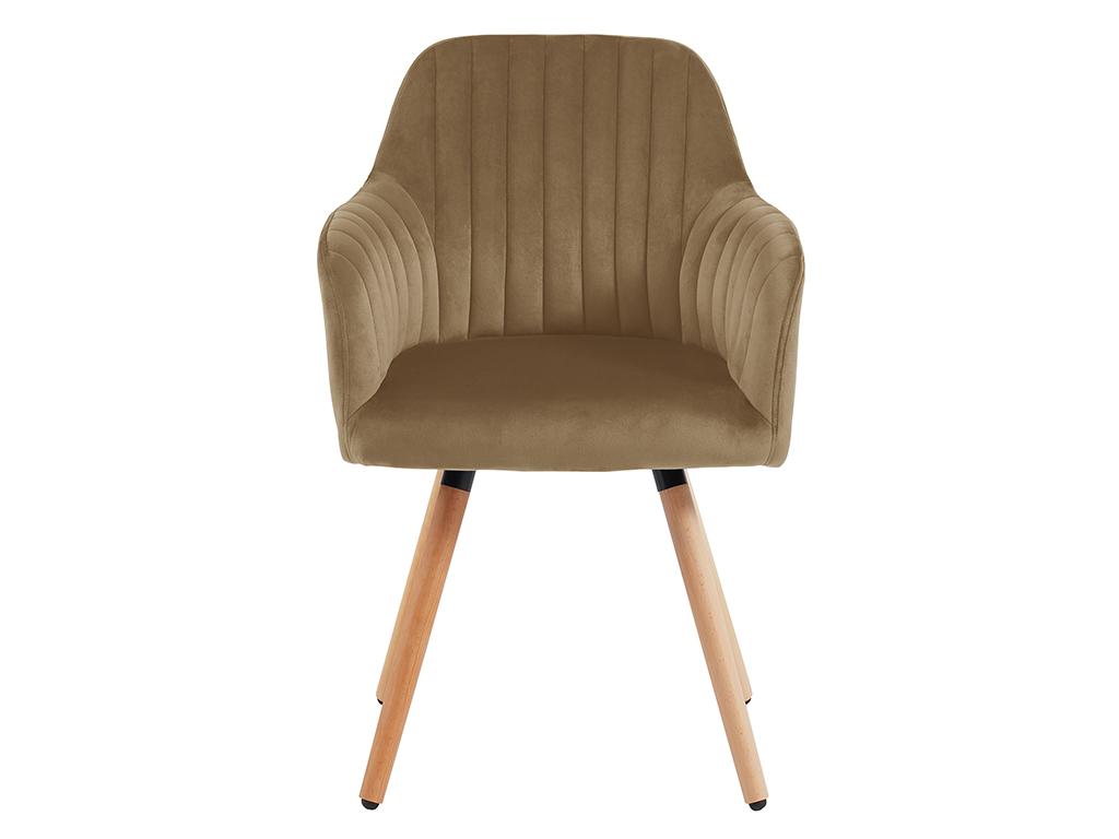 Chair with armrests in velvet and wood-effect metal - Beige - Chicyla FPMZ06255