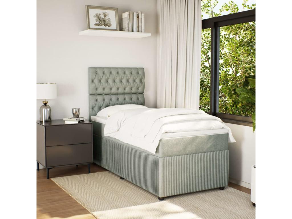 Chicyla bed base and mattress, light grey, 90x200 cm, velvet, MYYY59073