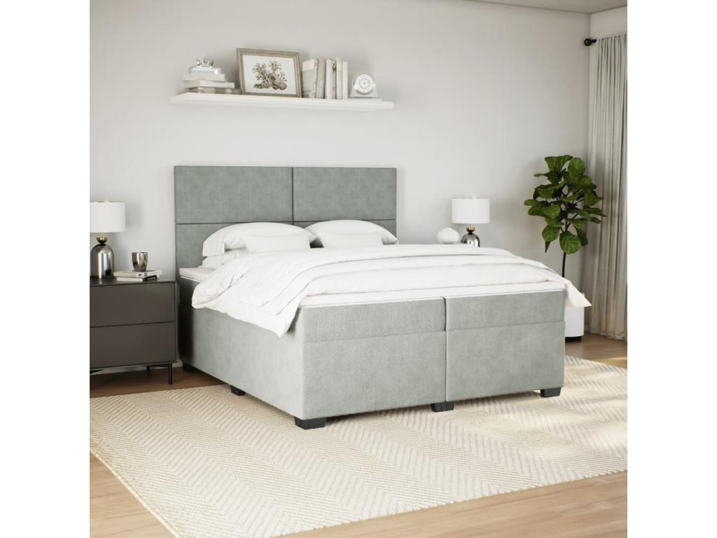 Chicyla bed base and mattress, light grey, 200x200cm, velvet, EGUM56539