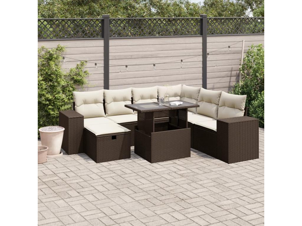 8-piece garden furniture set with brown resin wicker cushions FBNK64995