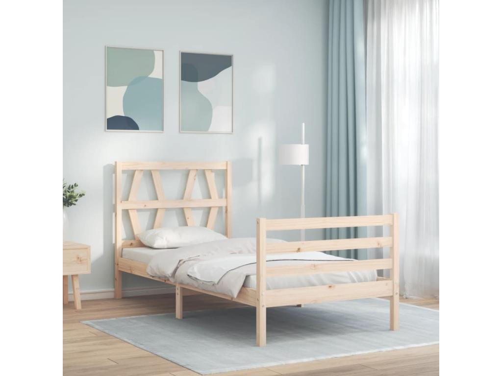 Bed frame with headboard, small, single, solid wood, ICYG28914