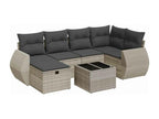 Garden furniture set with cushions, 7 pieces, light grey woven resin DENU99480