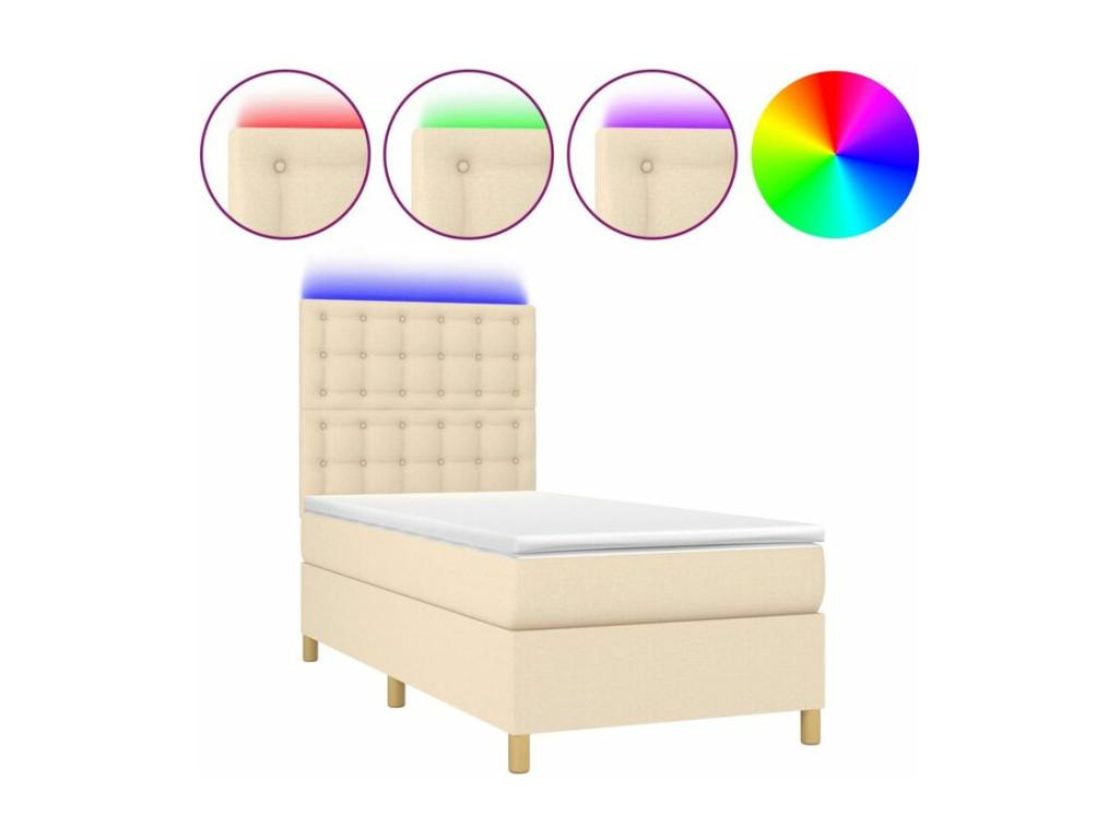 Domopure bed base and mattress with LED lighting, Cream 90x190 cm Fabric WGPP96357