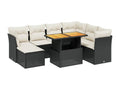 8-piece garden furniture set with cushions, black woven resin FYDM17311