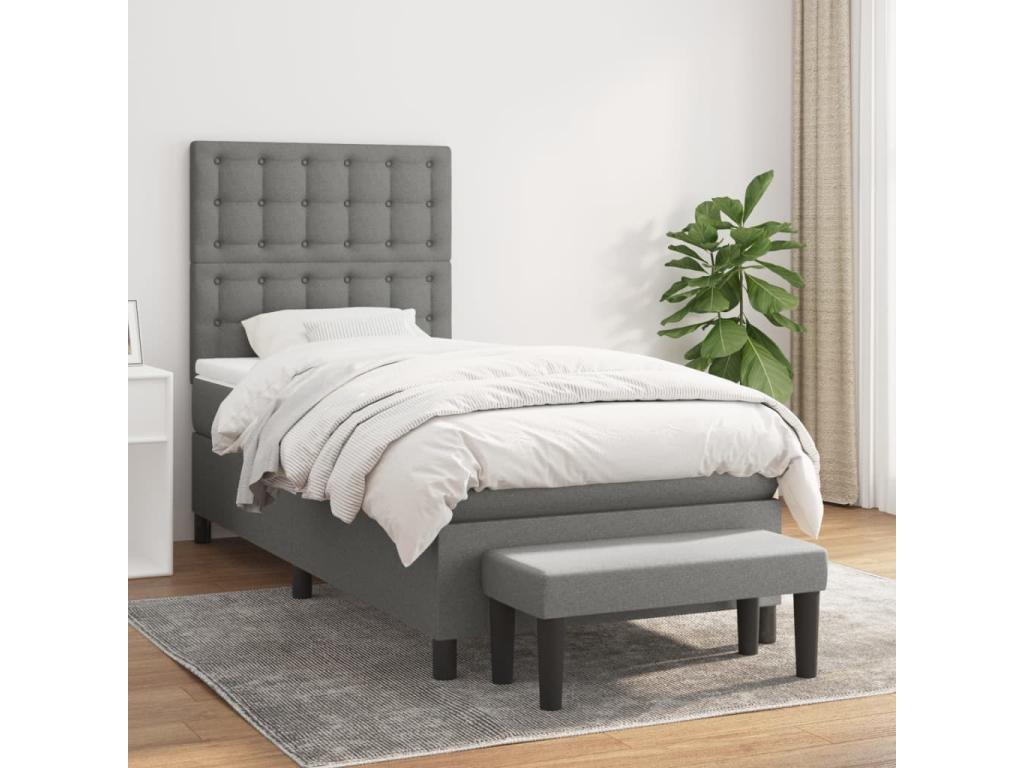 Upholstered bed base with mattress, Dark Grey, 80x200 cm, Fabric YOJN30250