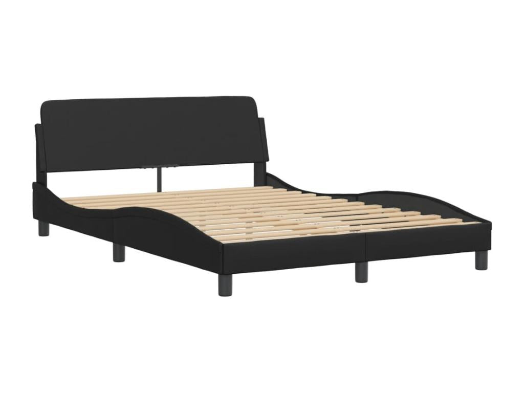 Bed frame with headboard, black, 140x200 cm, faux leather, CHXH56672