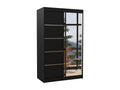 Small bedroom wardrobe with 2 sliding doors, black wood and mirror, Domopure 120cm RVHV01465