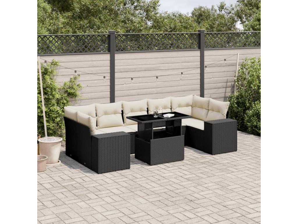 8-piece garden furniture set with cushions, black resin wicker ZPJE88788