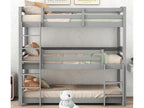 Triple bunk bed with ladder and safety rail - 90x200cm - solid wood - Grey IFWD59910