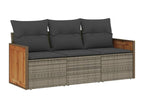 Garden furniture set with cushions, 3 pieces, grey woven resin TXJP38233