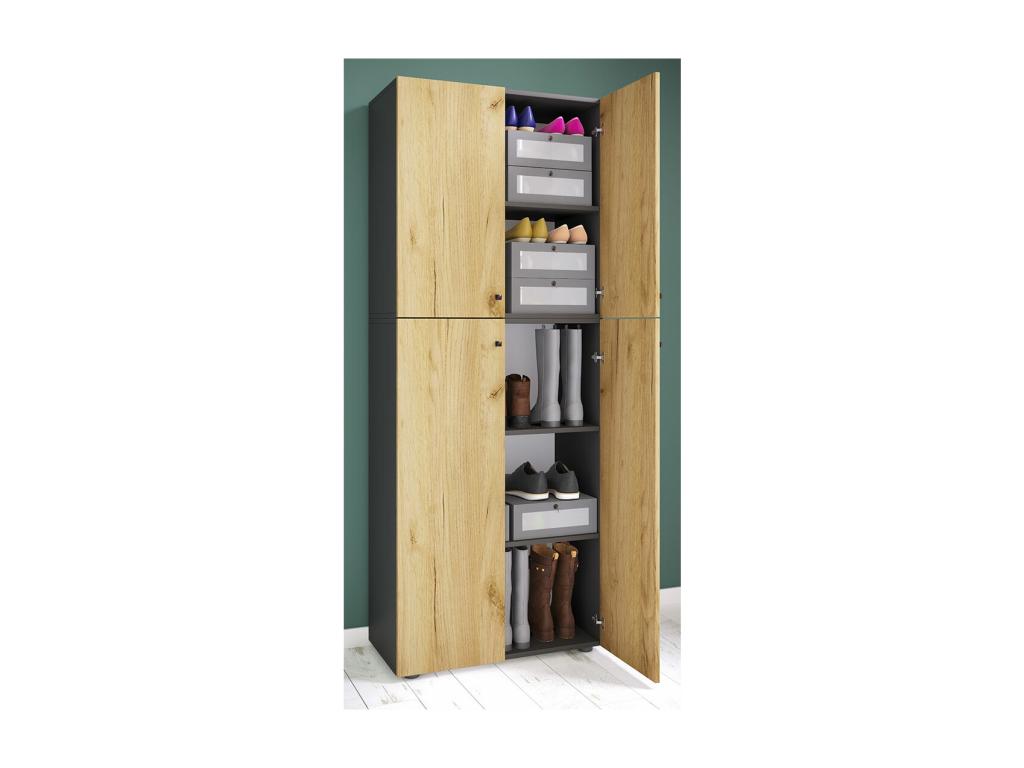 Chicyla XXL Wooden Large Shoe Cabinet Shoe Rack Shoe Cabinet Shoe Rack Large Boot Chicyla 5 Compartments Anthracite / Honey Oak AOOQ11772