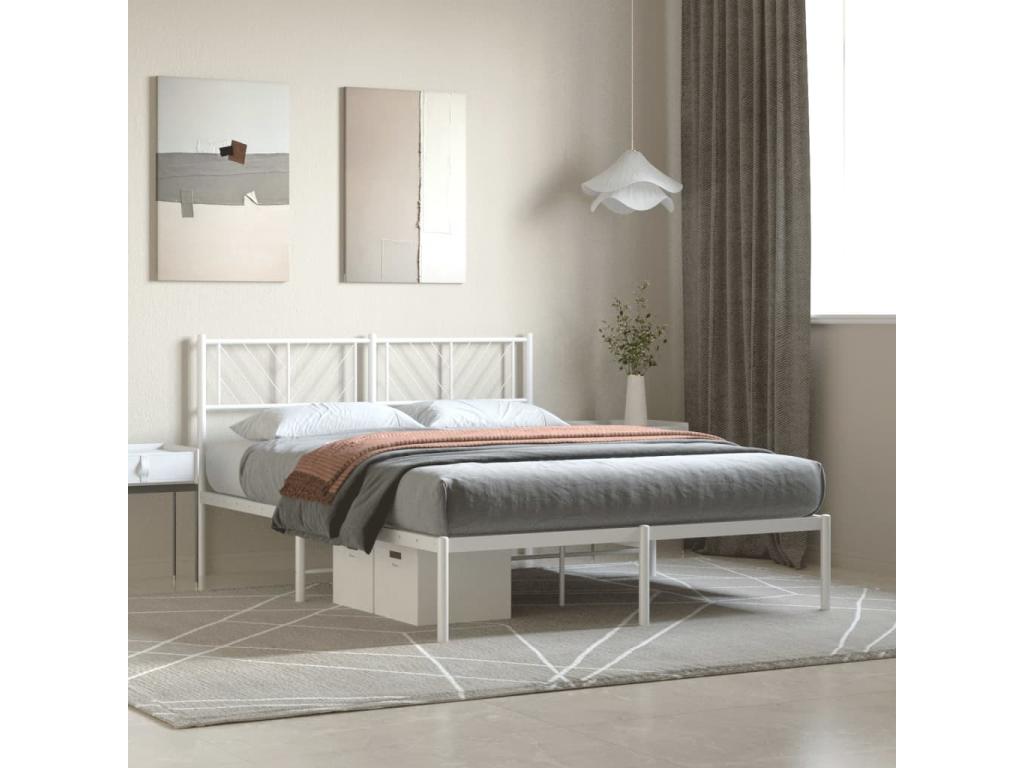 Metal bed frame with white headboard 140x190 QKPL77289