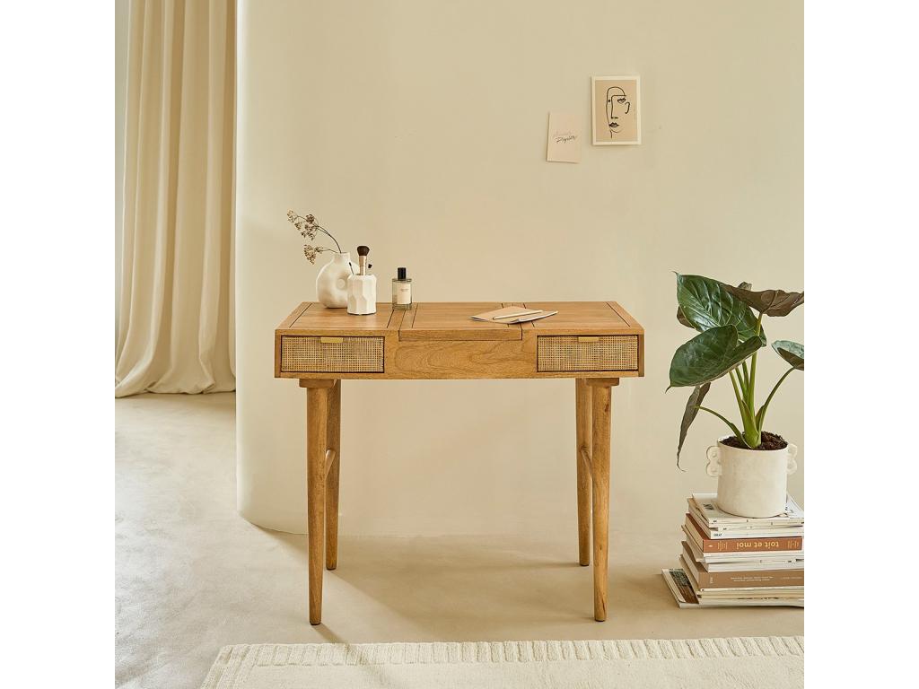 Solid mango wood desk with caning ZJIH39661