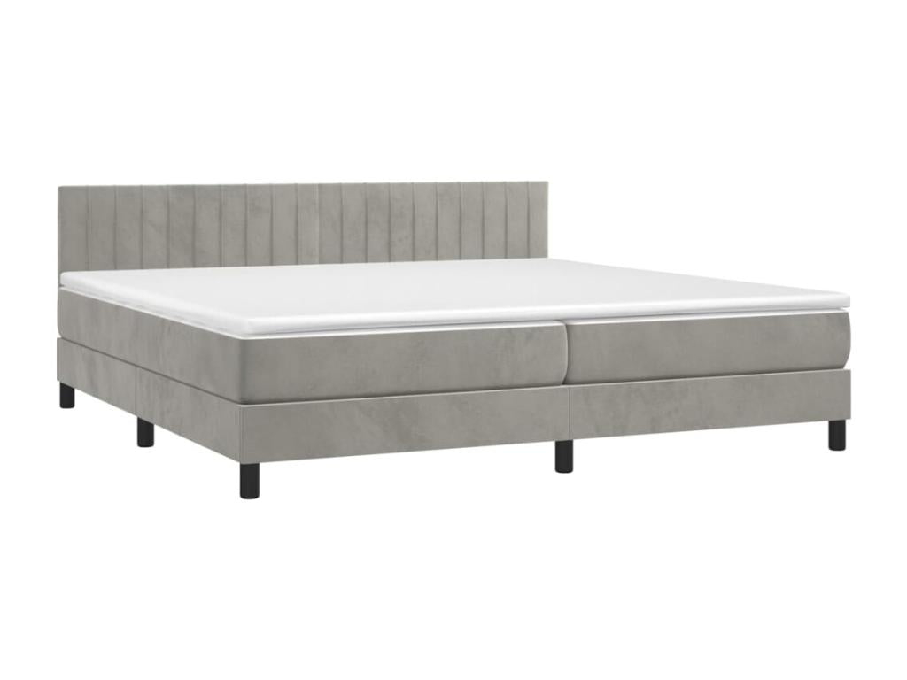 Upholstered bed base and mattress, light grey, 200x200cm, velvet, OQFW62488