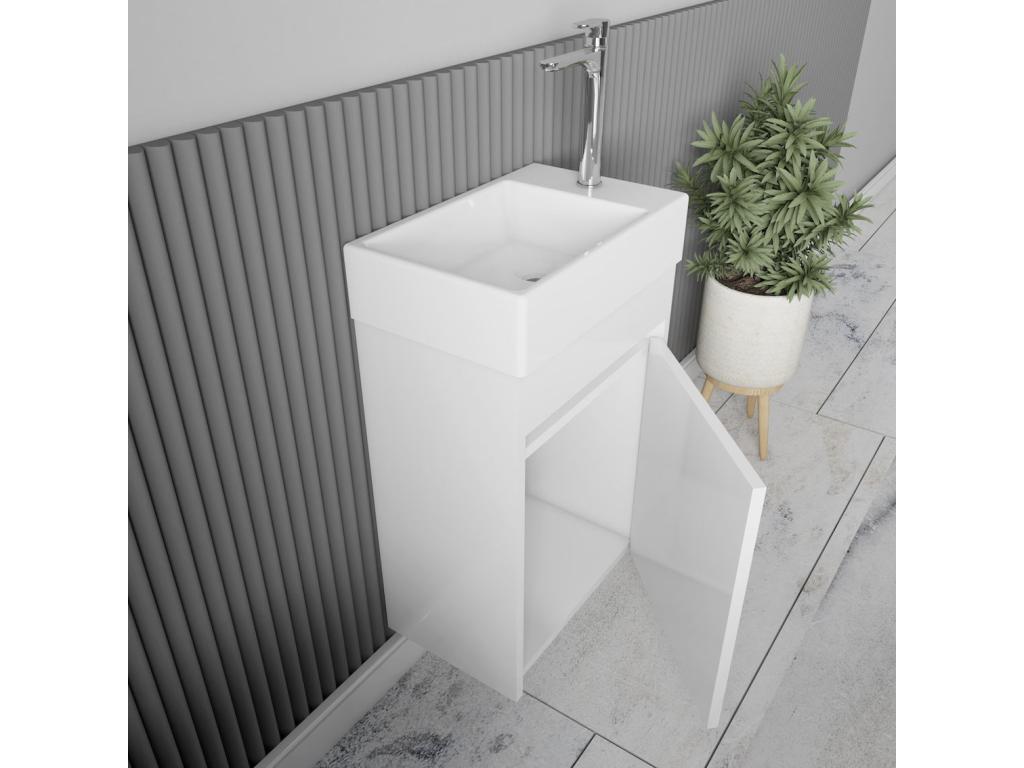 Chicyla designer bathroom washbasin unit, 45 cm wide, white lacquered XOFT94794