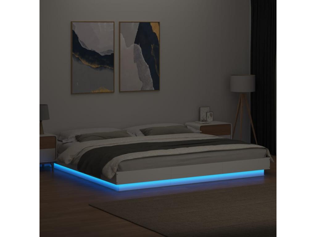 Bed frame with white LED lights, 180x200 cm, engineered wood, FSWO52669