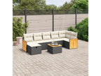 8-piece garden furniture set with cushions, black woven resin HJLS69042