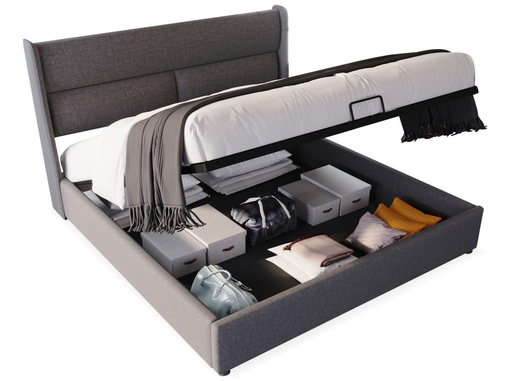 160x200 cm storage bed - linen fabric - adjustable headrests - grey mattress SUHO66662