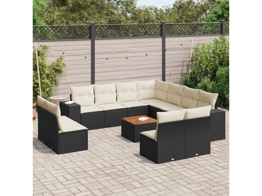 12-piece garden furniture set with cushions, black woven resin BVGT19049