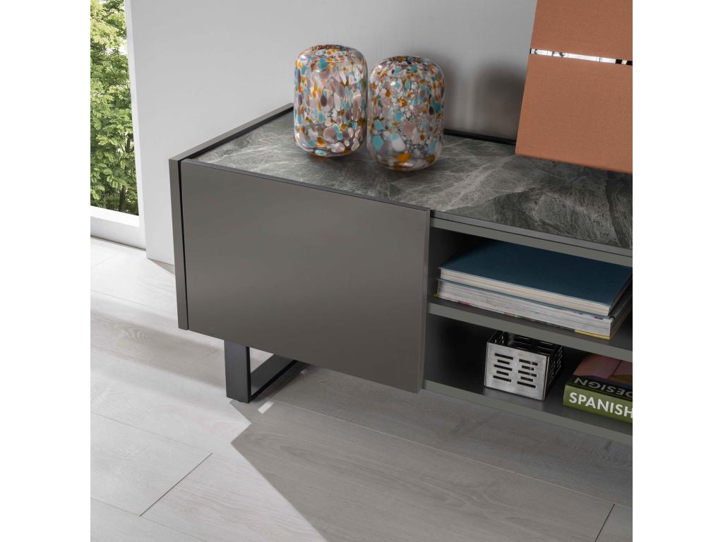 Domopure - TV stand 140x40 x H 45 cm in dark grey ceramic DRNV45833