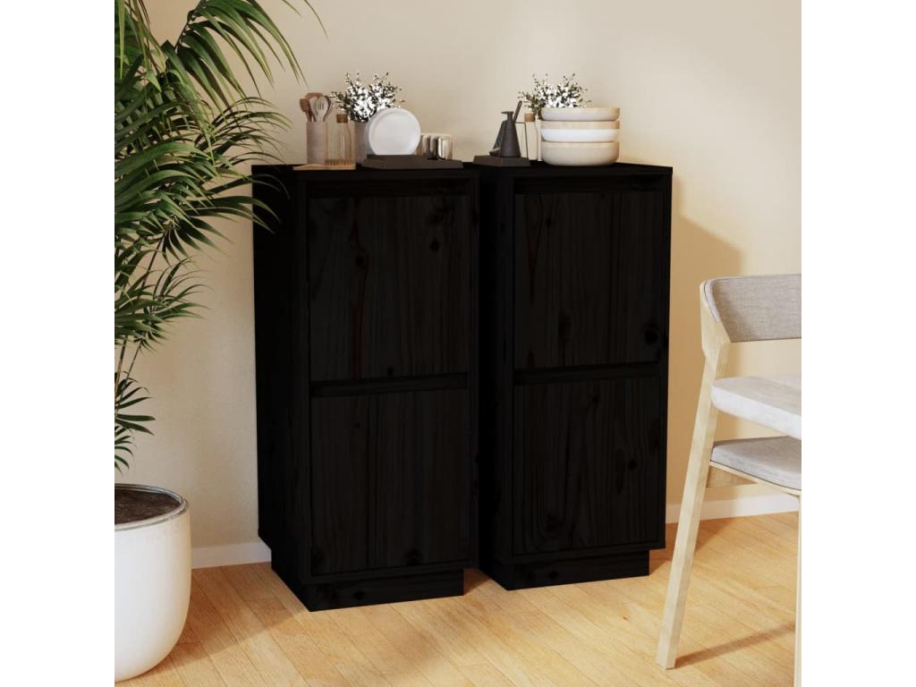 2-piece Black Buffet Set, 31.5x34x75 cm, Solid Pine Wood, JTDS40118