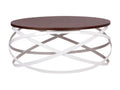 Chicyla round designer coffee table in walnut wood and white metal, 80cm ZAUP25618