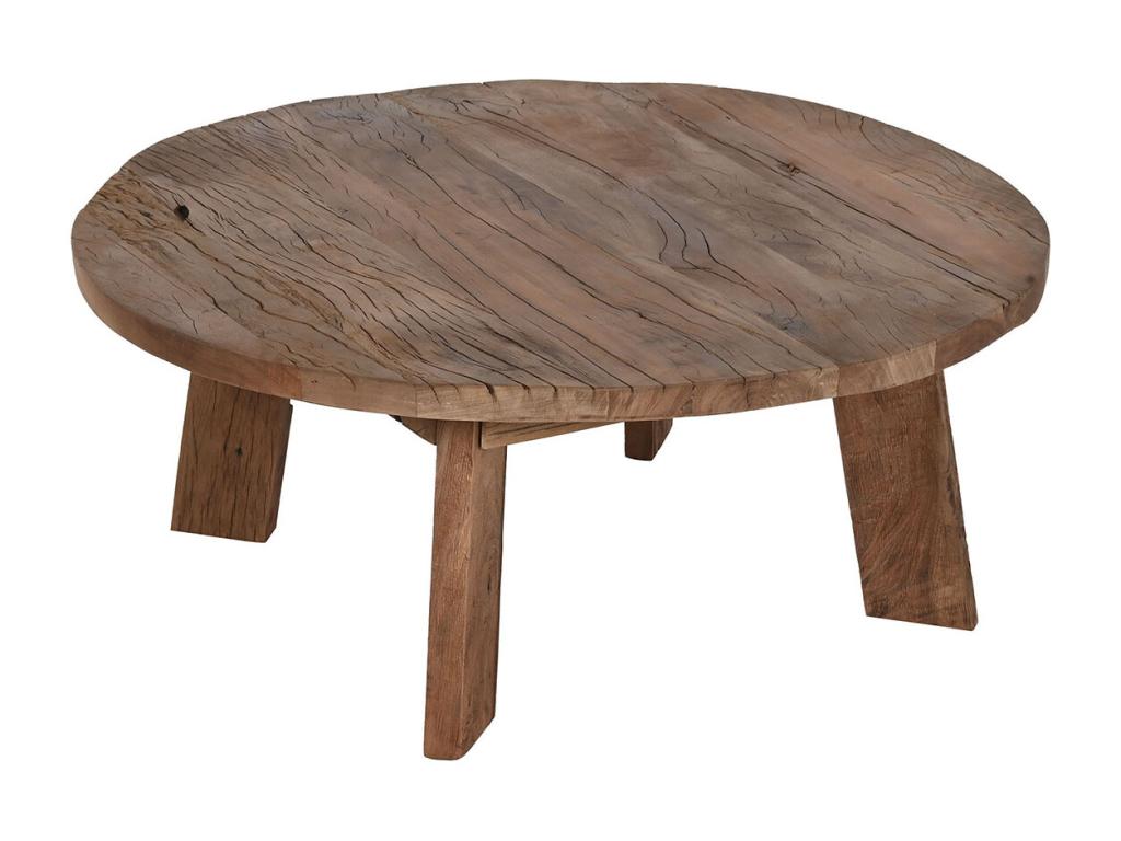 Round coffee table/living room table in recycled wood, brown color - diameter 90 x height 35 cm DGWG26920