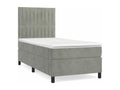 Upholstered bed base and mattress, light grey, 100x200cm, velvet, GIID08302