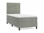 Upholstered bed base and mattress, light grey, 100x200cm, velvet, GIID08302