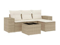 5-piece garden furniture set with cushions, beige woven resin ZGTA60109