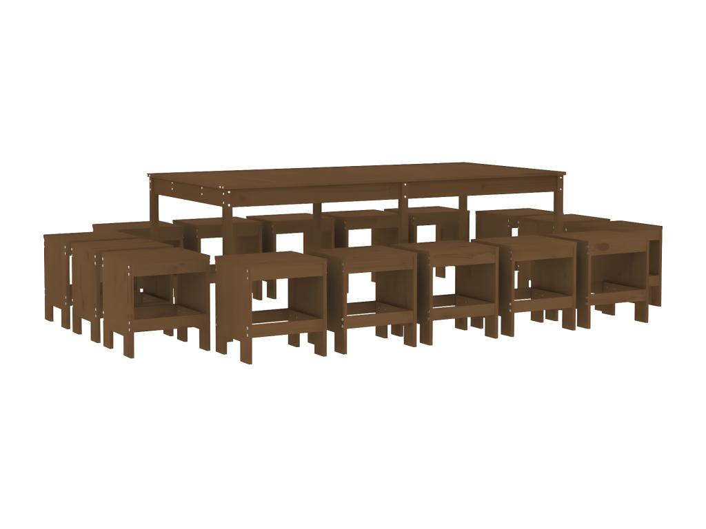 17-piece garden dining set, honey brown, solid pine wood LLIM99695