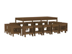 17-piece garden dining set, honey brown, solid pine wood LLIM99695