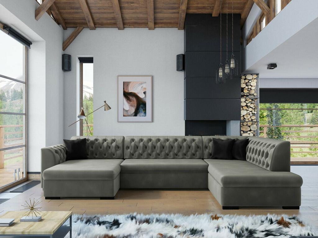 Domopure 269 Grey Corner Sofa with Sleeping Function and Bedding Box, 345x205x82cm, EJPH47292