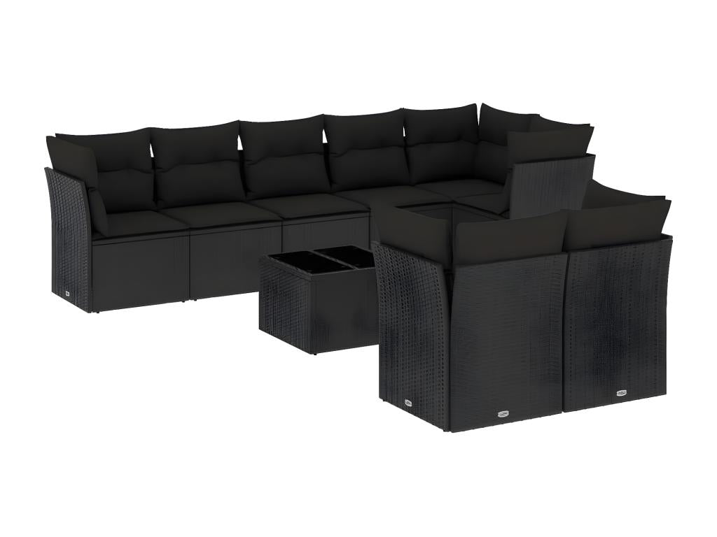 9-piece garden furniture set with cushions, black resin wicker ARN40991