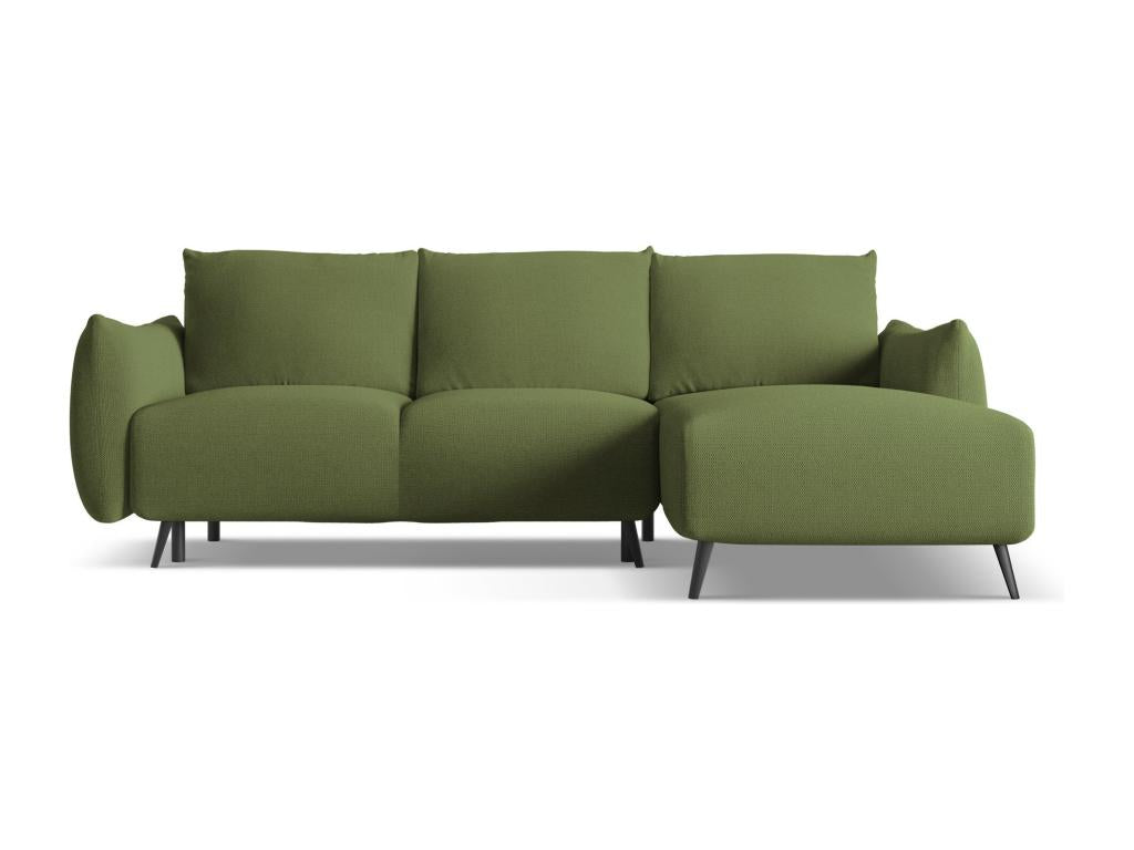 Right-hand corner sofa bed in chenille fabric - bottle green - Domopure BAYA71918