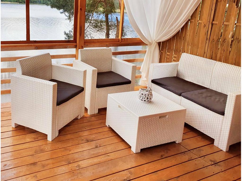 Domopure Outdoor Lounge Set, Garden Furniture with Cushions, Indoor Lounge Set, Rattan Effect, Made in Italy, White, TNQJ88913