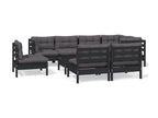 9-piece garden furniture set with cushions, black, solid pine wood, PBQY73711
