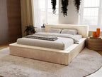 Upholstered bed with storage - 160x200 - double bed - ribbed - beige - Domopure SCST93065
