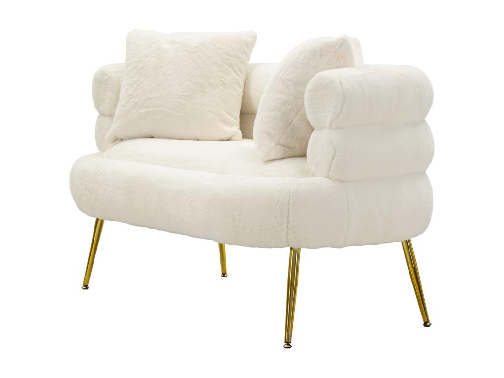 2-seater sofa in metal and white fabric with cushions, 133x68x69 cm, DUER80676