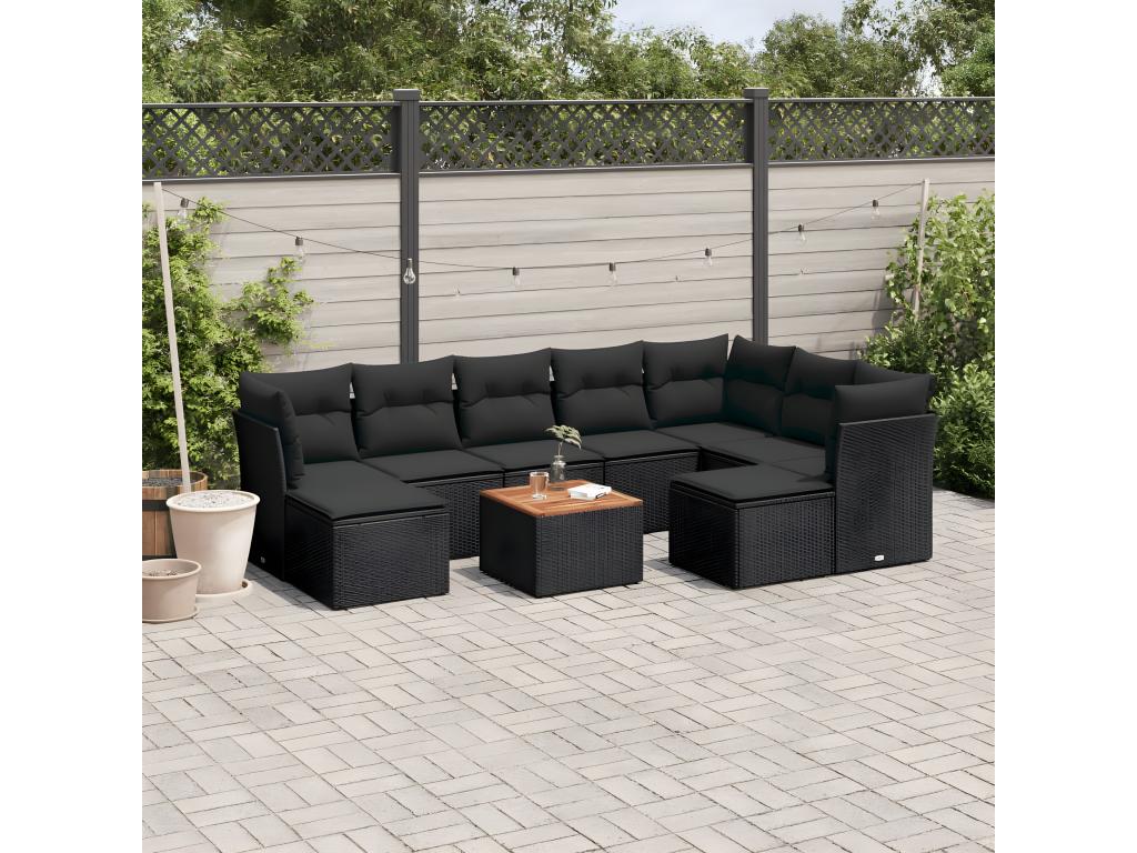 10-piece garden furniture set with cushions, black resin wicker XHFO76720