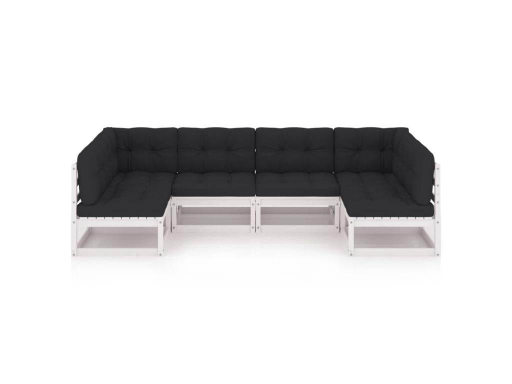 6-piece garden furniture set with cushions, white, solid pine wood, 3 BXMX31768