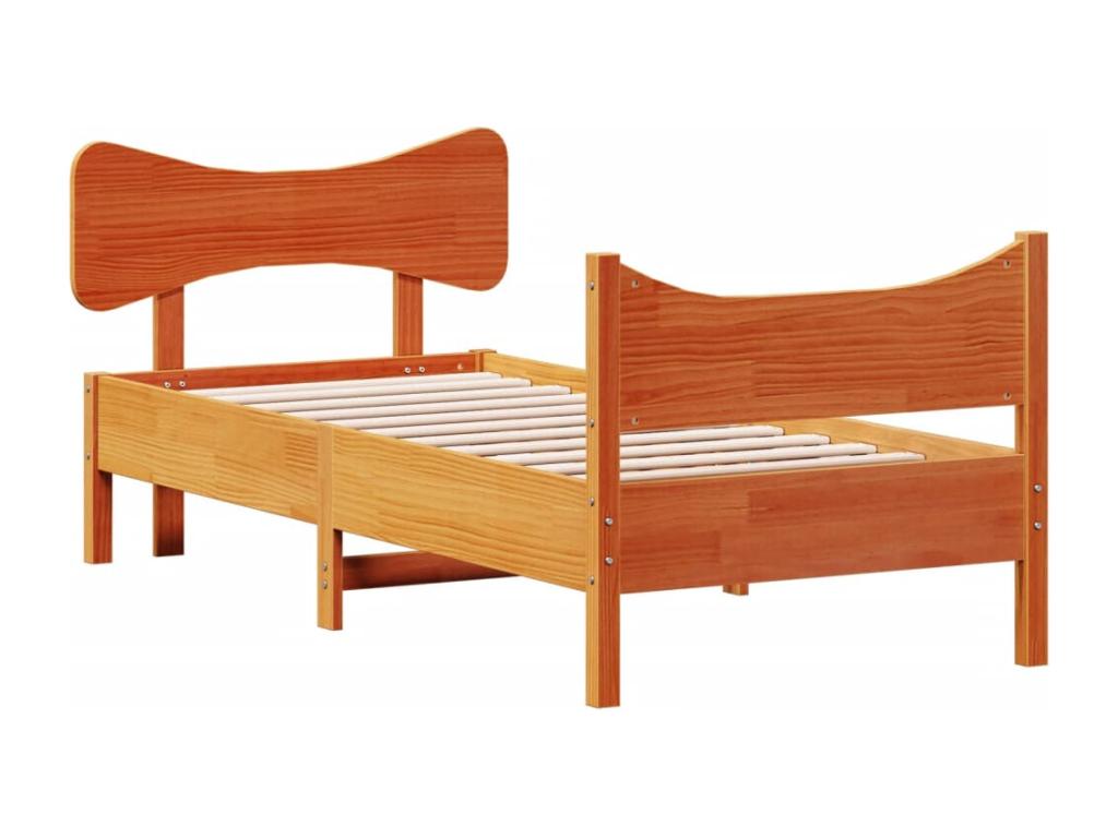 Bed frame without mattress, brown wax finish, 100x200cm, solid pine wood, RDSY96147