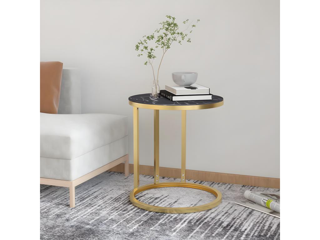 Gold and black marble side table, 45 cm, tempered glass MHIF09013