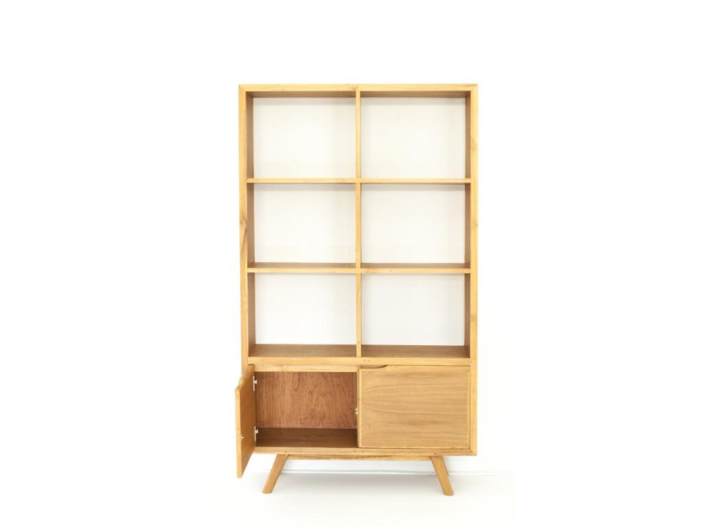 Natural solid teak bookcase with 2 doors and 6 shelves, 100x35x175cm, FIFTEES HEEA51022