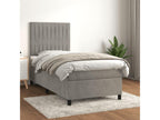 Upholstered bed base and mattress, light grey, 100x200cm, velvet, GIID08302
