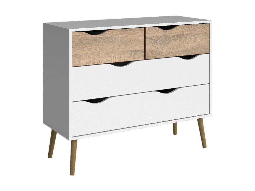 Four-drawer chest in white and oak. Dimensions: 98x81x39 cm. BQQL60379