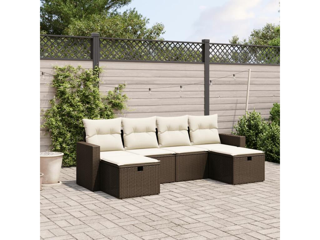 6-piece brown resin wicker garden furniture set with cushions UFQO39918