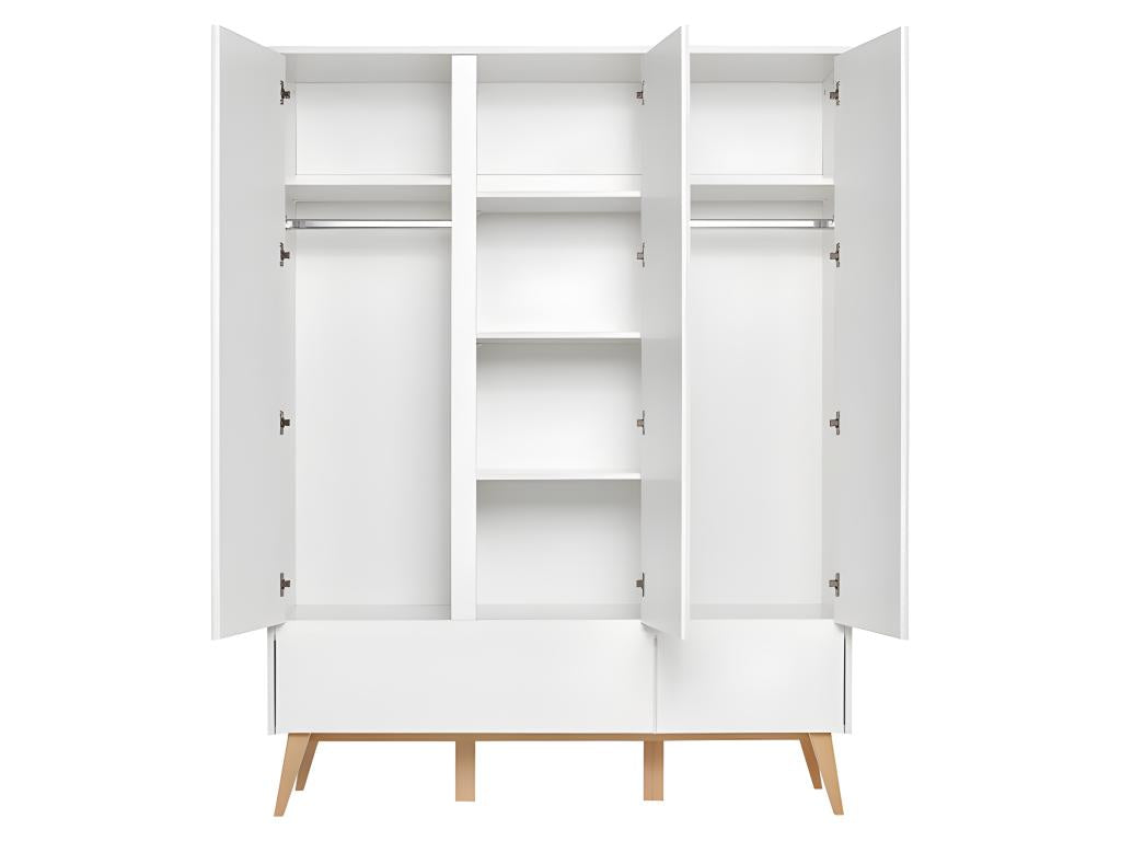 Swing 3-Door 2-Drawer Wardrobe - White and Wood NVLQ00447